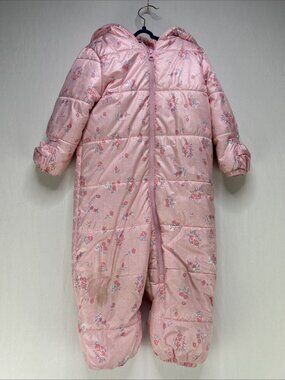 Joe Fresh Snow Suit Baby Toddler Size 18-24 Months Girls Pink One Piece Hooded